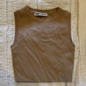 Zara Camel Sleeveless Knit Top